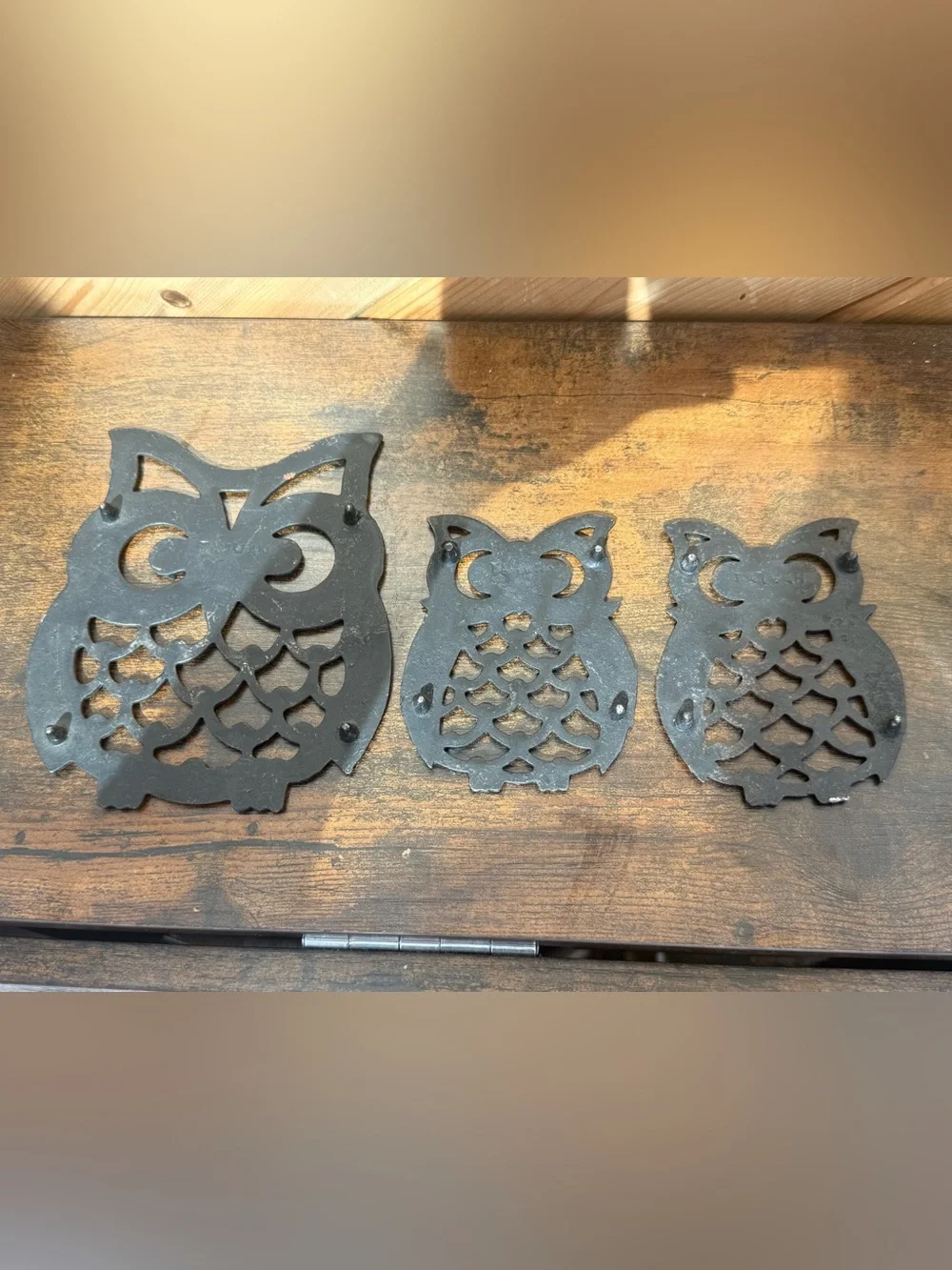 Set of 3 Decorative Owl Trivets - Black Cast Iron Look